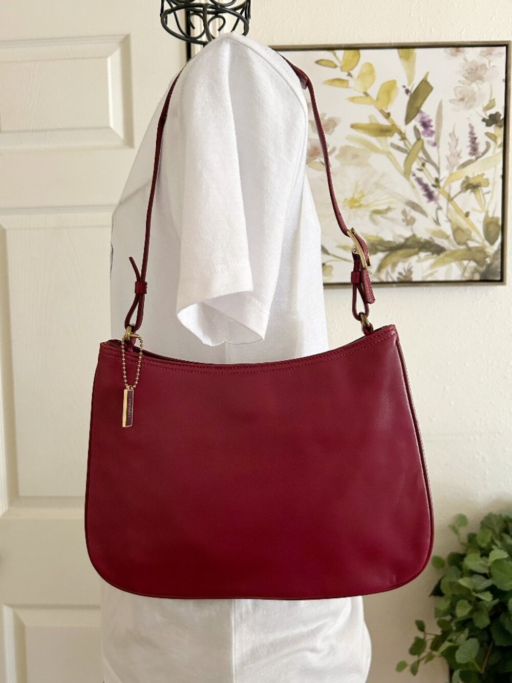 Coach Red Leather Shoulder Bag with Gold Accent #8165